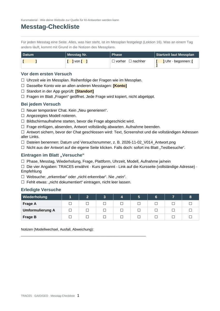 Messtag-Checkliste